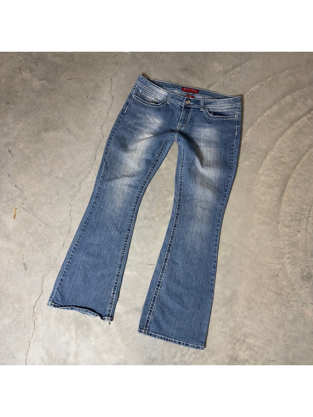 Vintage Red Rivet Flare Jeans Womens 15 Blue Medium Wash Y2K